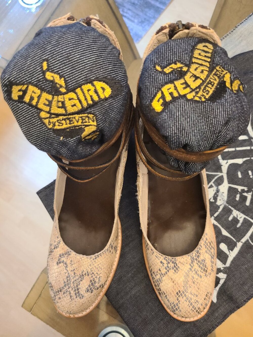FREEBIRD Randi Black White Snake Leather Heels Size 12 NIB
